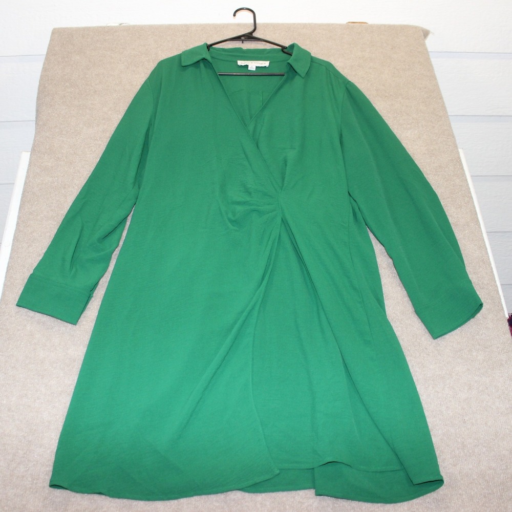 Emma & Michele Green Faux Wrap Twist Front Long Sleeve Dress XL D3121851RS